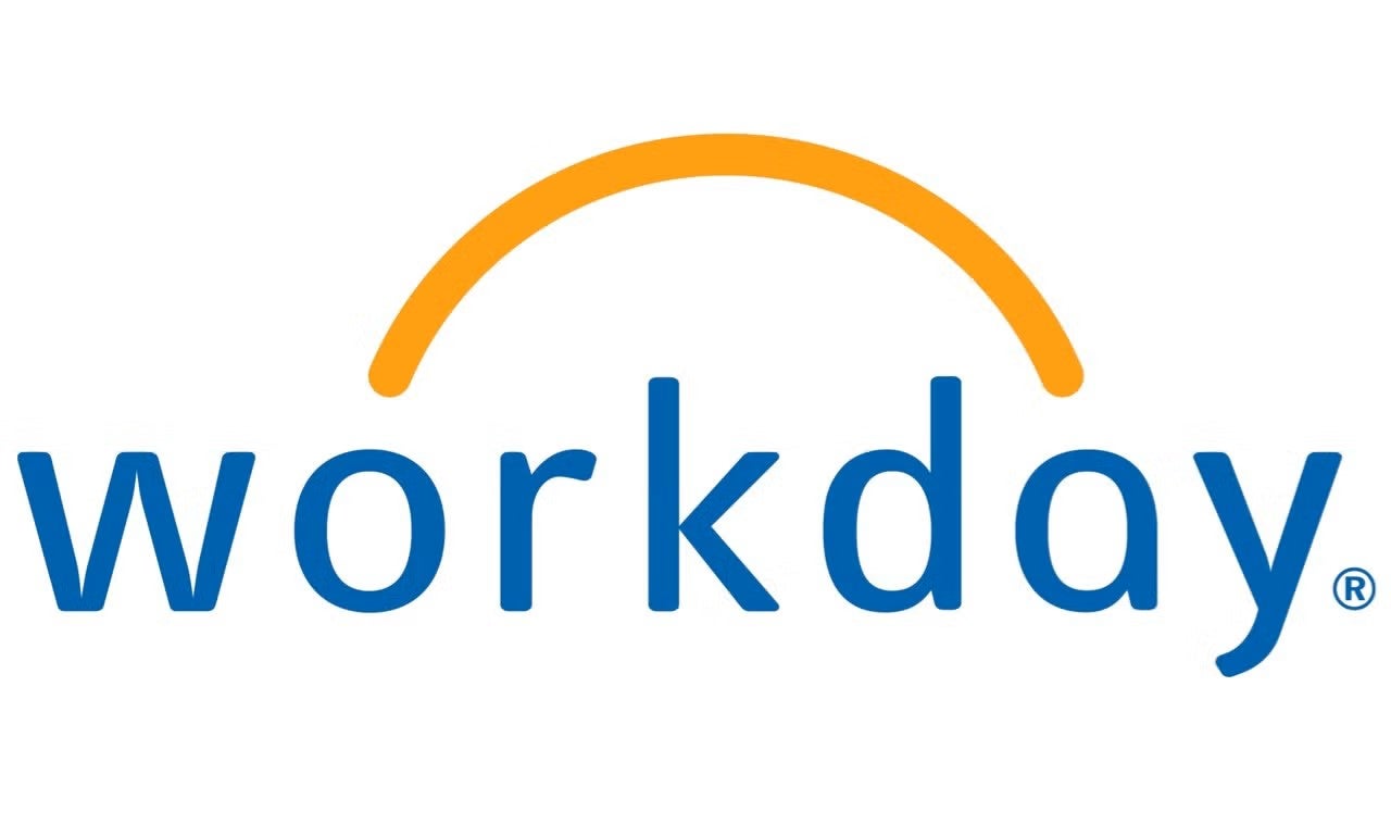 Blue Workday logo with orange arch