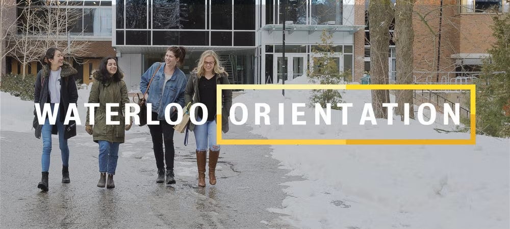 Students walk on campus in a winter scene.