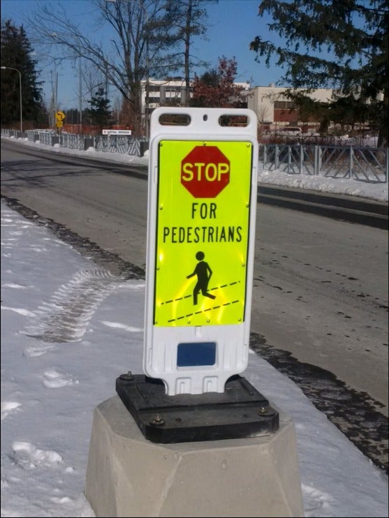 A new "stop for pedestrians" sign on the Ring Road.