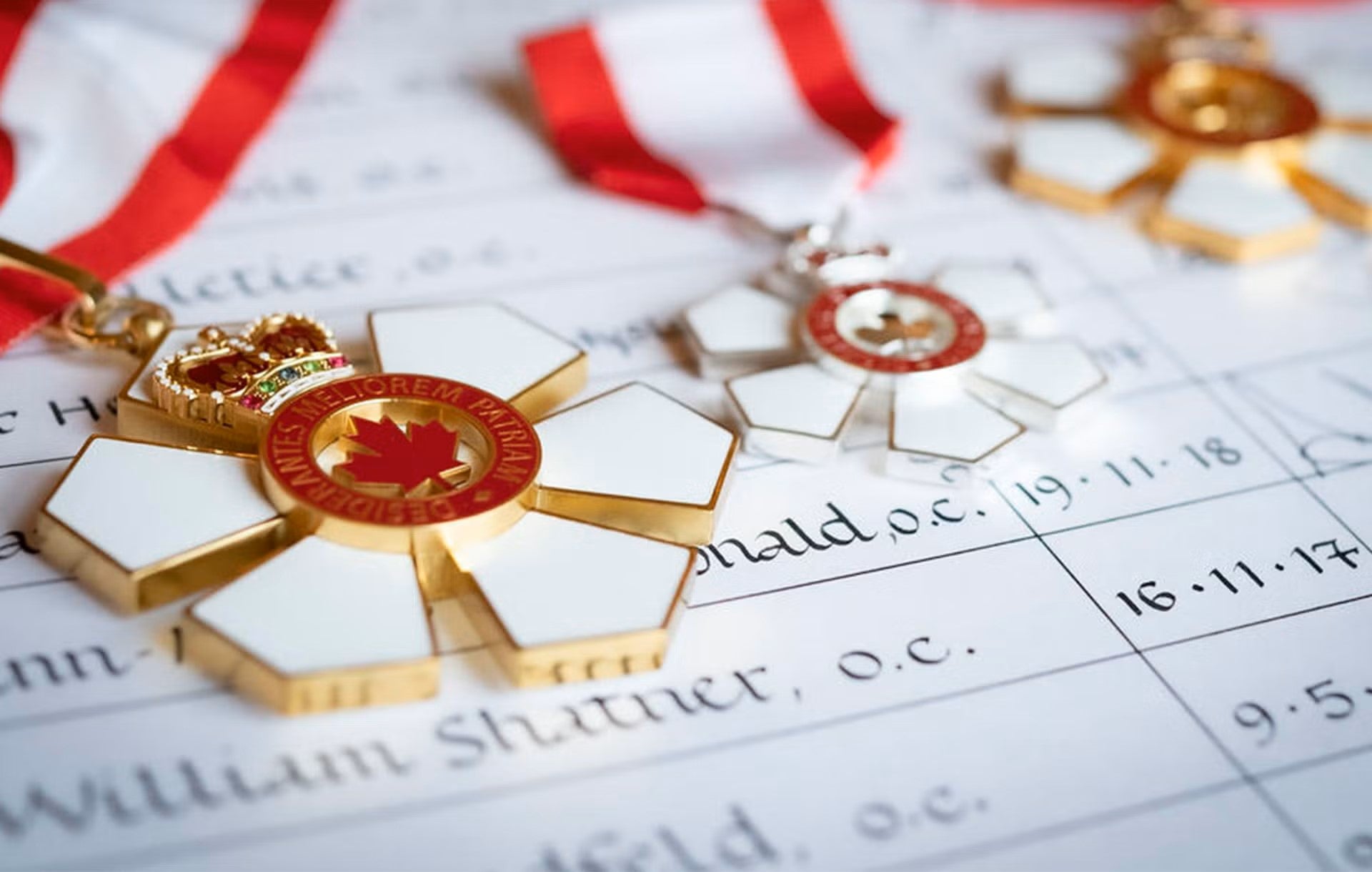 Photograph of the red and white Order of Canada medal