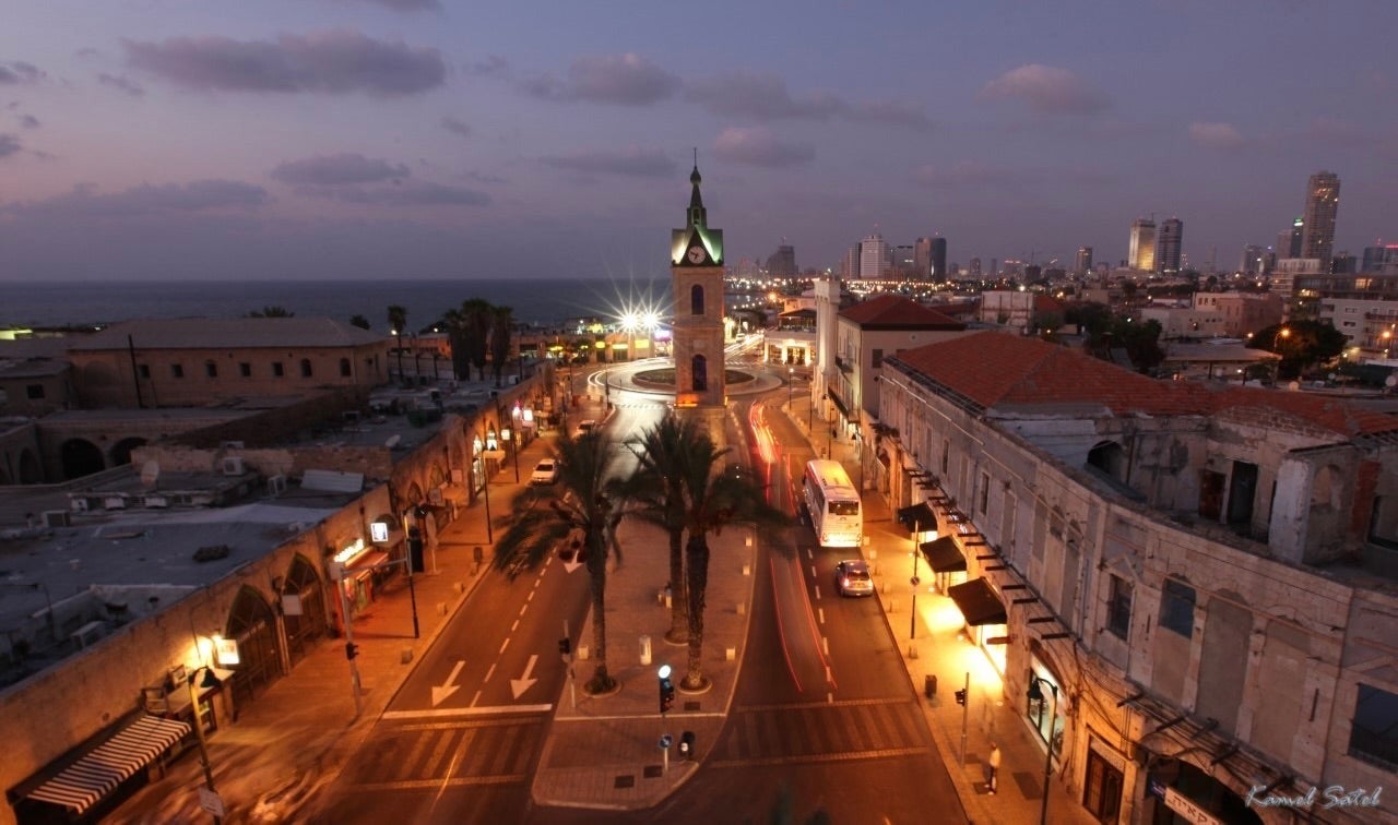 A photo of the Jaffa clock tower in the port city.