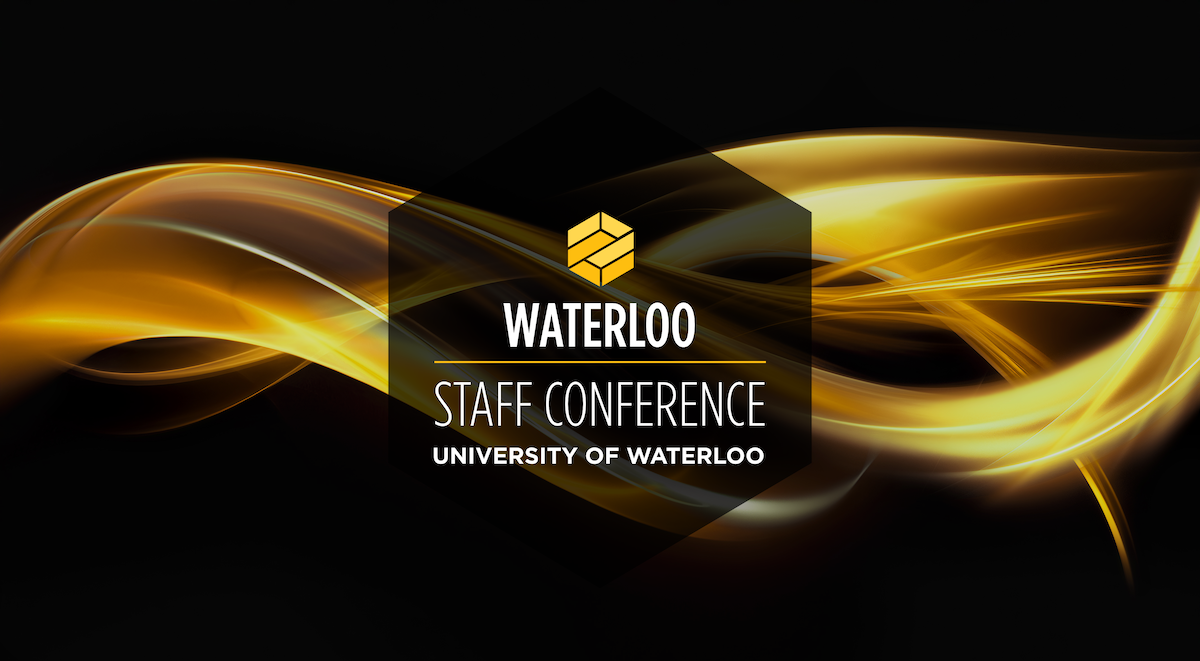 Waterloo Staff Conference banner with gold streamers.