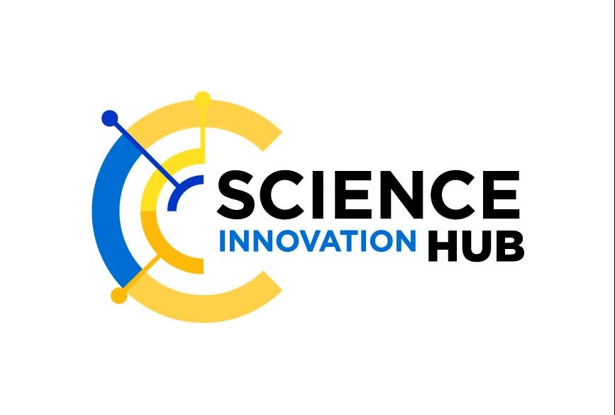 Blue and yellow logo for the science innovation hub
