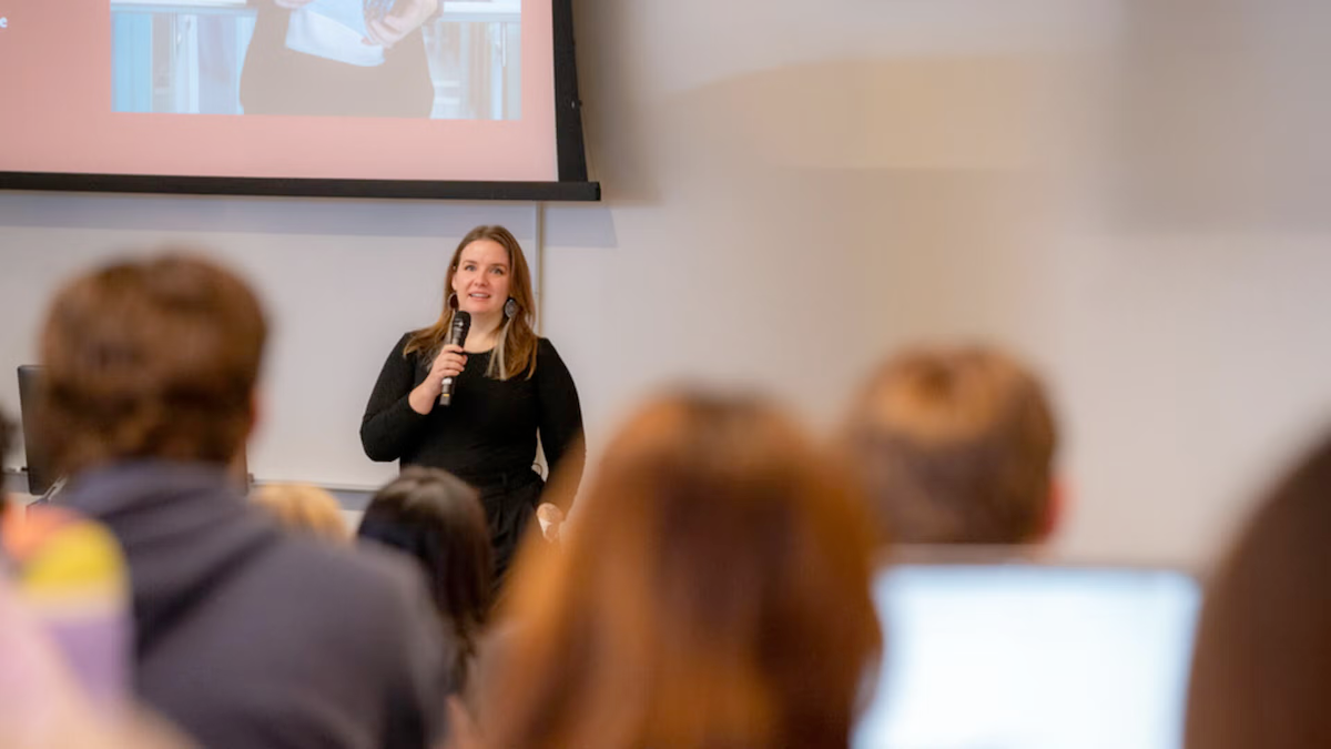 Savannah Sloat delivers a presentation.