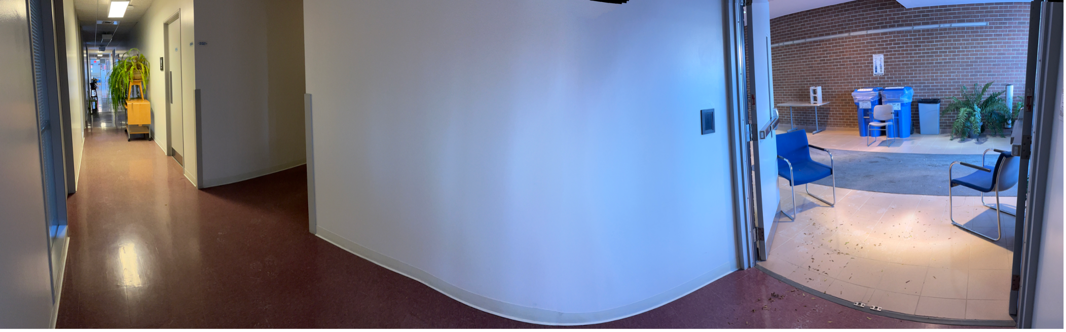 A cluttered hallway that serves as an obstacle course for vision study participants.