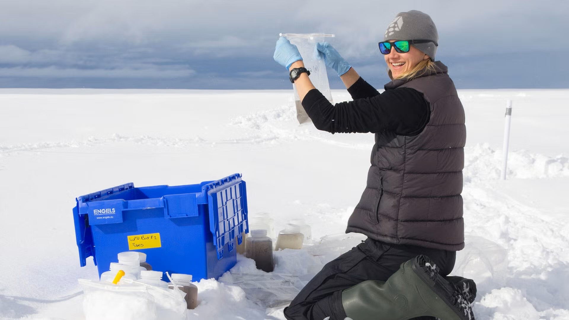 Jenine McCutcheon bags a sample of snow and ice in Greenland.