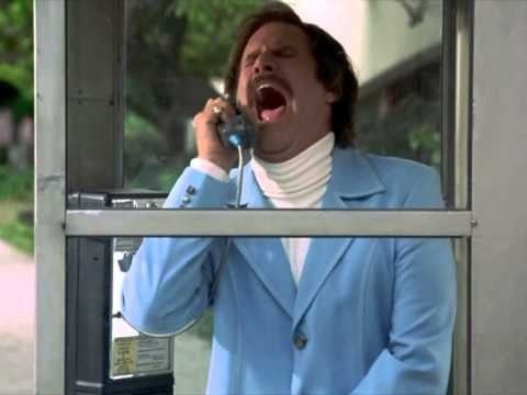 Ron Burgundy cries in a phonebooth.