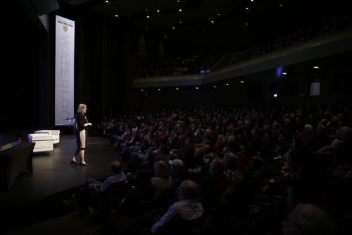 Nobel Laureate Donna Strickland speaks in the Humanities Theatre.