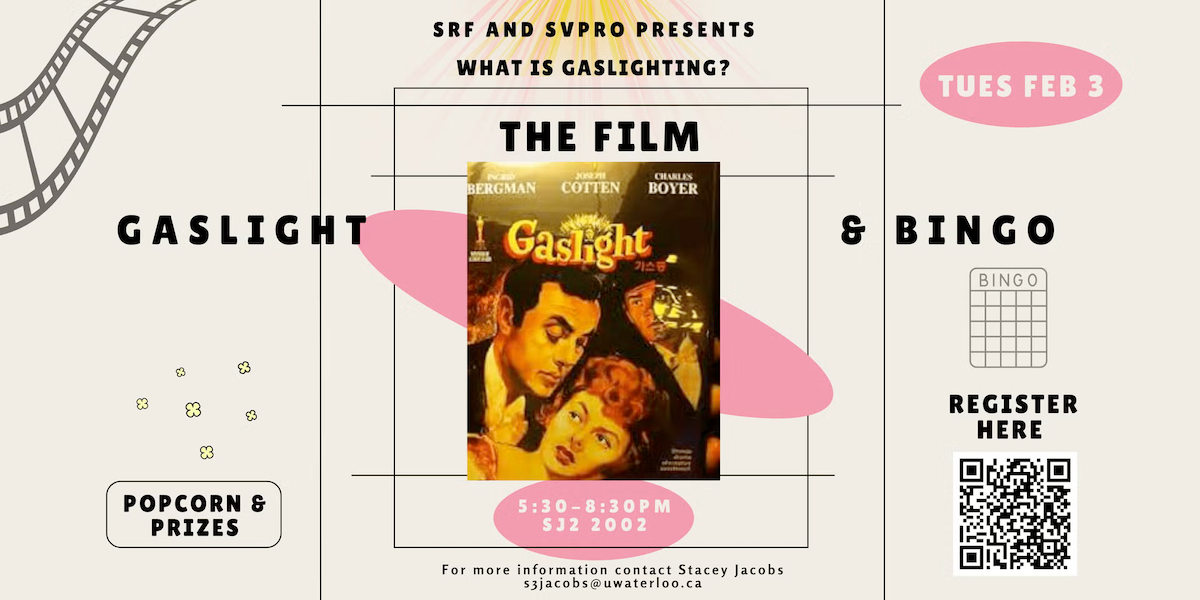 Gaslight film and bingo event banner featuring the 1944 film poster.