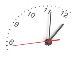 A clock face set to four minutes to twelve o'clock.