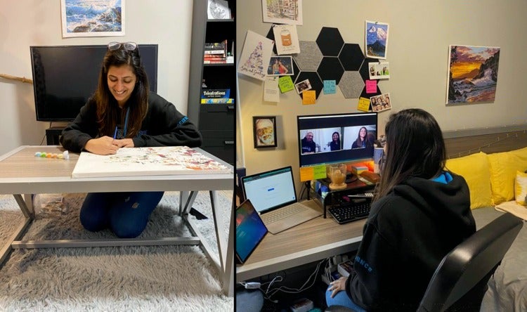 Waterloo Science student Divya has a Zoom call with her family.