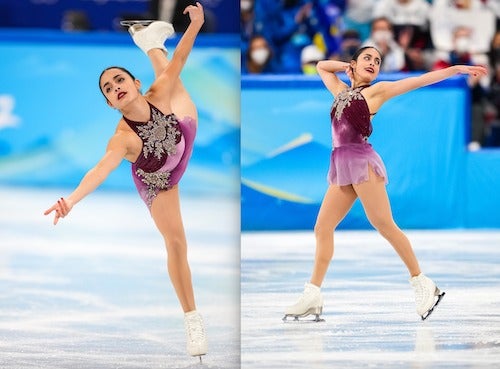 Two images of skater Madeline Schizas.