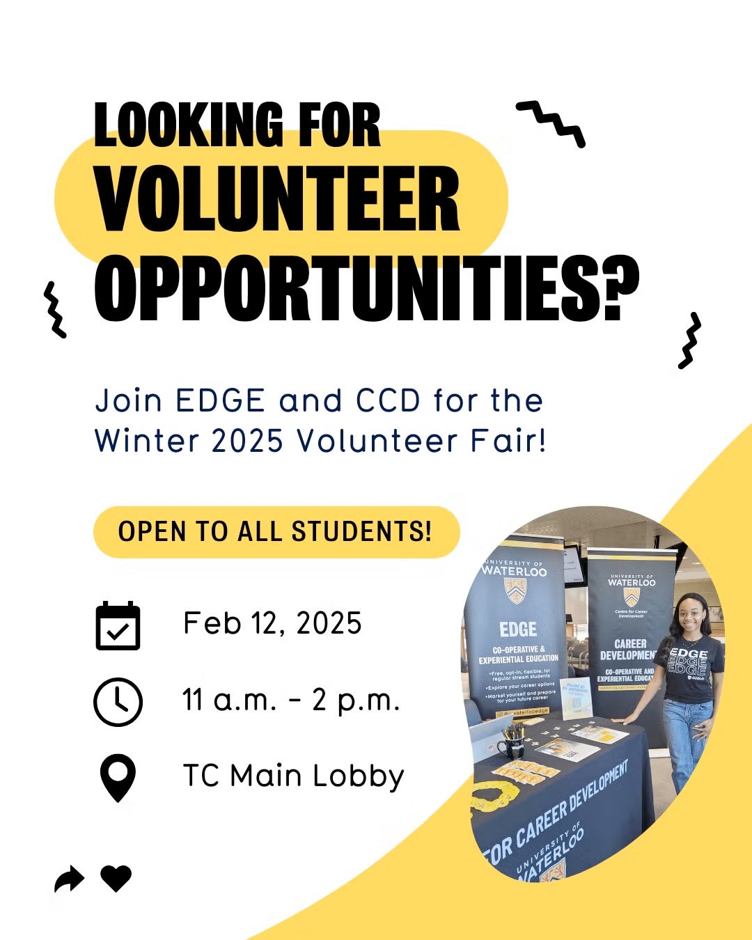 Volunteer fair banner featuring a booth.