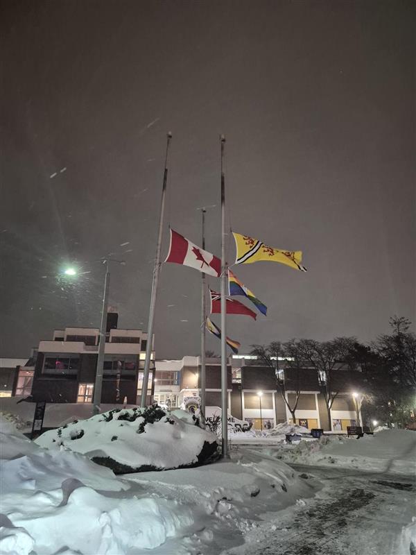 Flags lowered on University of Waterloo campus.