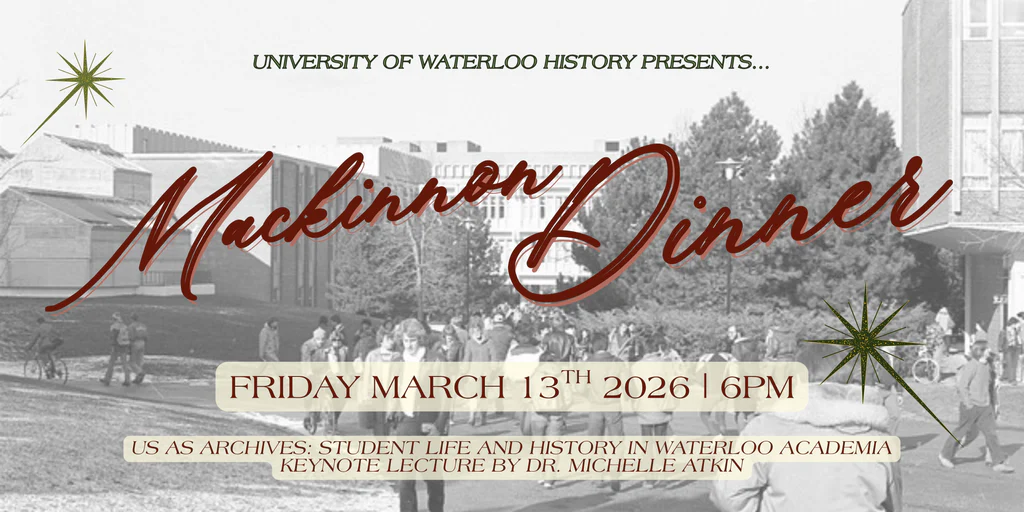 MacKinnon Dinner banner featuring campus buildings.