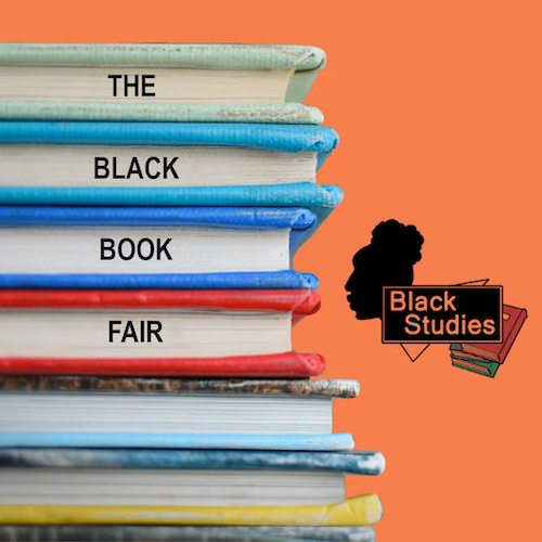 A stack of books with "The Black Book Fair" written on their pages.