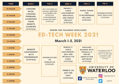 CTE Ed Tech Week banner showing a calendar of events from March 1 to 5.