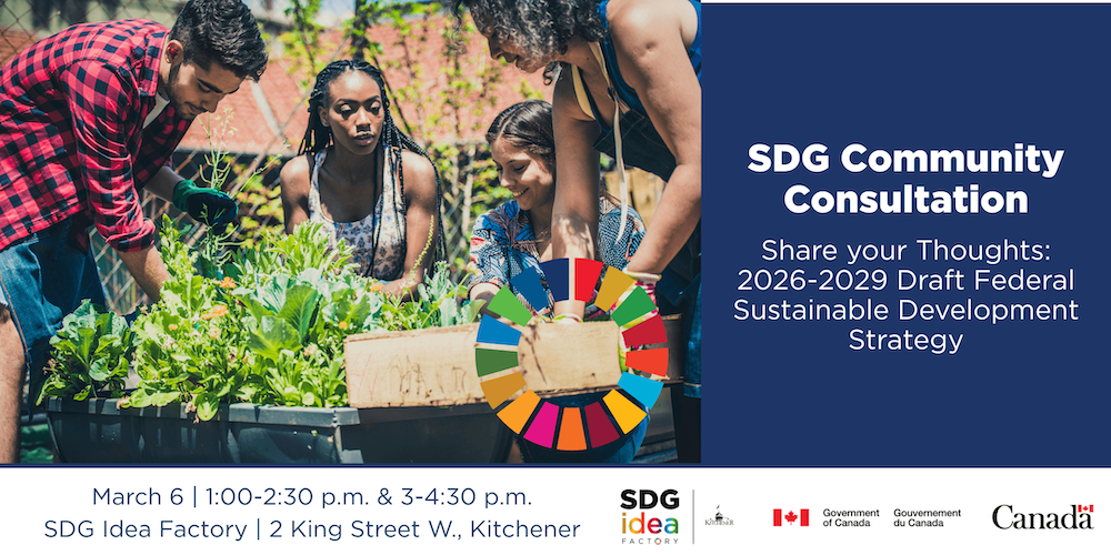 SDG Community Consultation graphic showing people harvesting plants.