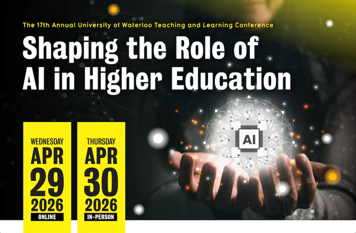 Teaching and Learning Conference banner featuring hands holding an "AI" cube.