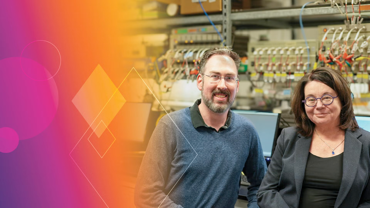 Dr. Michael Pope and Dr. Linda Nazar in their lab.