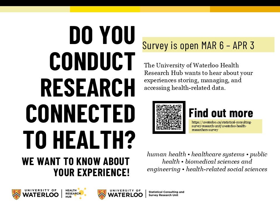 A banner asks "do you conduct research connected to health?"