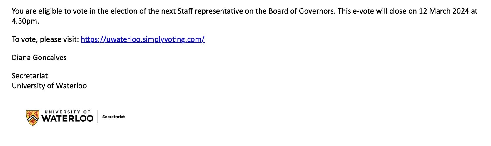 The email ballot for staff voters.