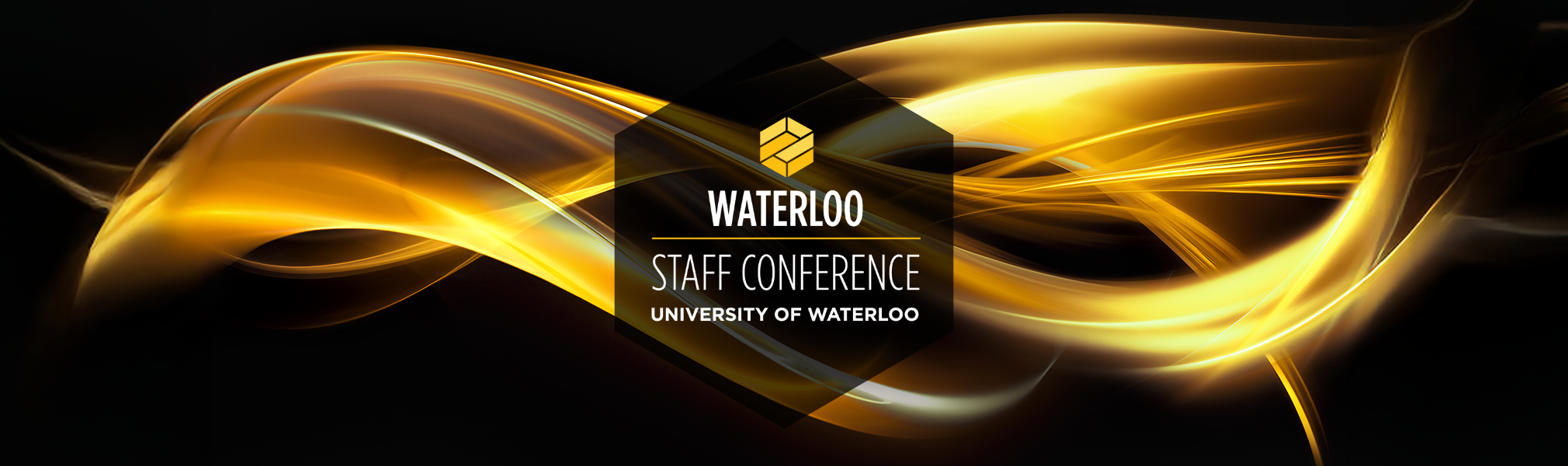 Waterloo staff conference banner featuring golden ribbons of light.