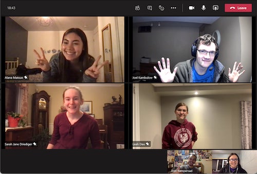 Students rehearse together, virtually, using Microsoft Teams.