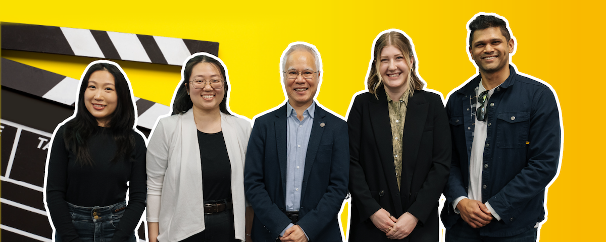 GRADflix winners alongside Justin Wan, Interim Associate Vice-President, Graduate Studies and Postdoctoral Affairs