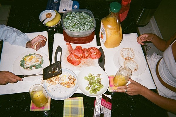 An art installation taking the form of a dinner on a table.