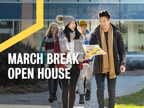 March Break Open House banner showing future students touring campus.