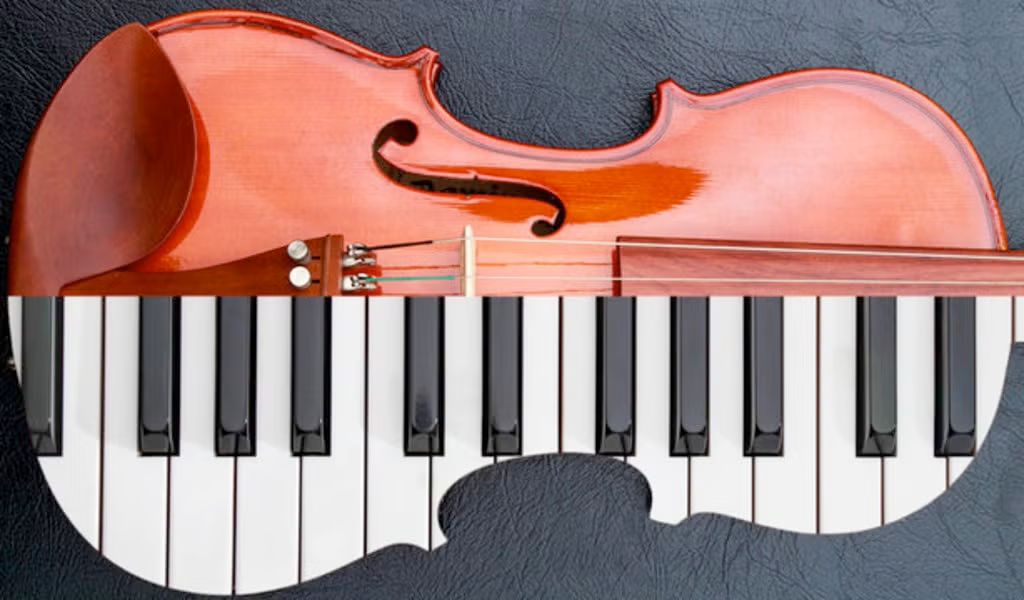 Half violin, half piano.