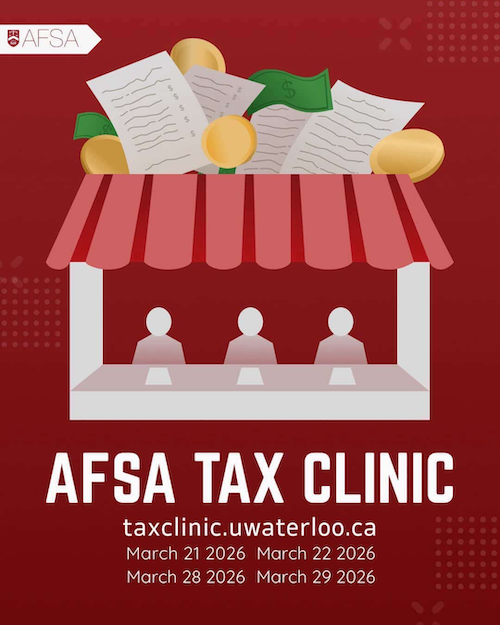 AFSA Tax Clinic banner featuring an illustration of tax preparers in a storefront.