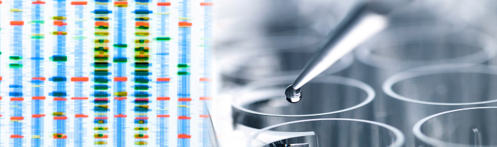 DNA markers and a syringe dropping liquid into a petri dish.