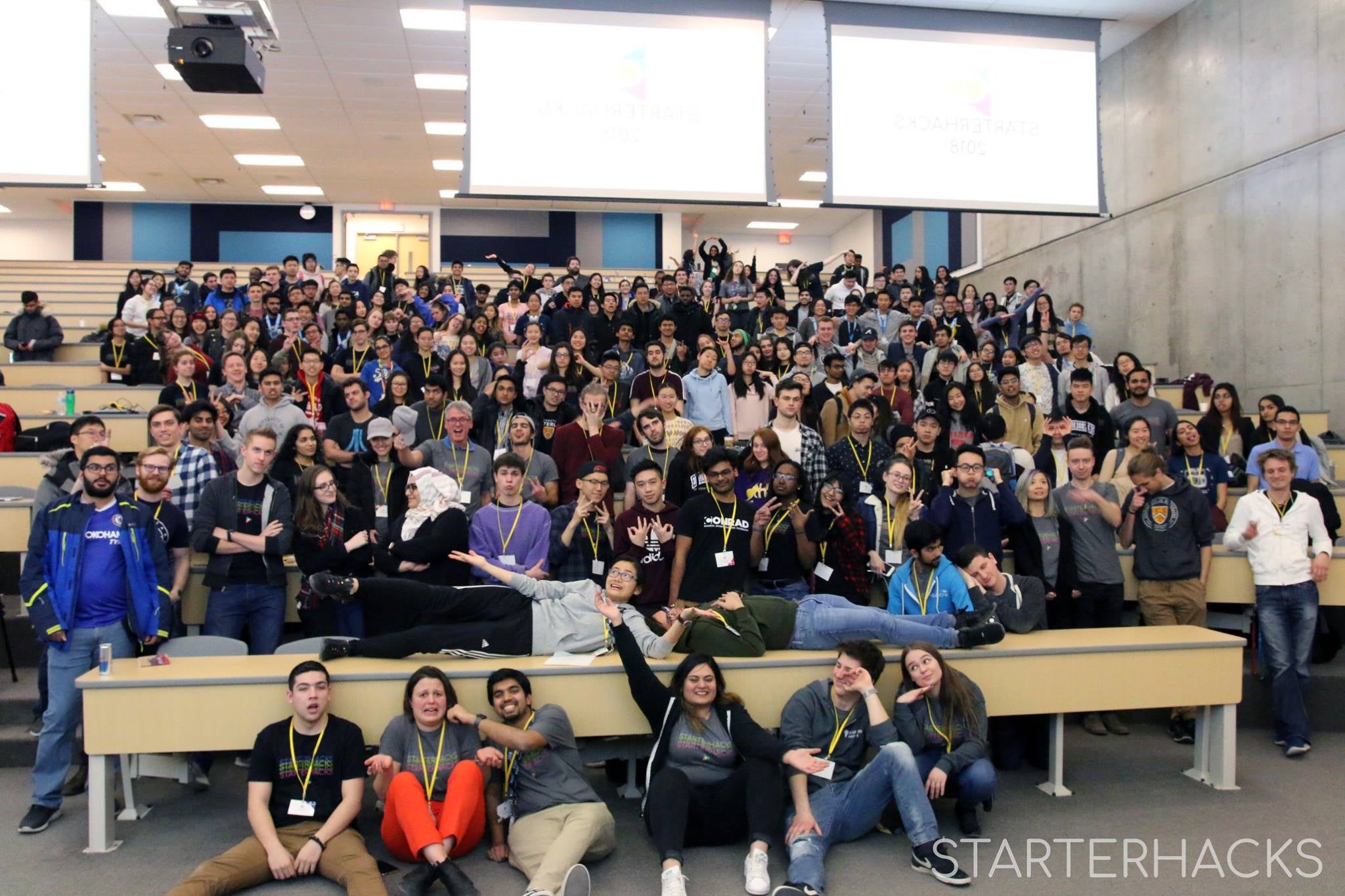 A group photo of StarterHacks participants.