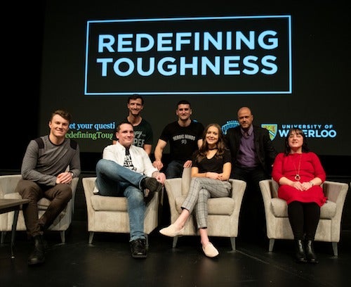 Ben Fanelli and the panelists at the Heroic Minds Live Event in the Humanities Theatre.