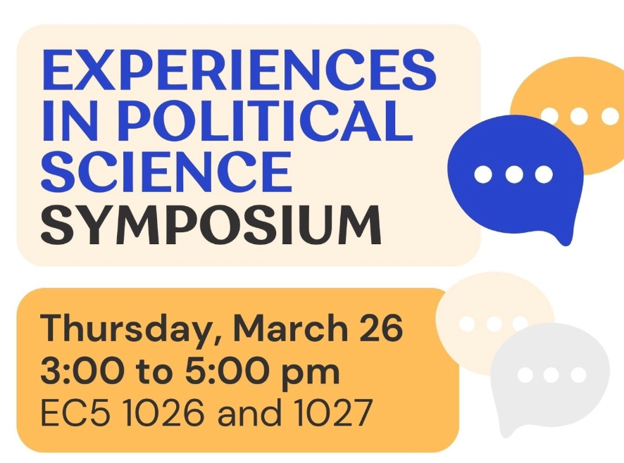Experiences in Political Science Symposium featuring coloured speech bubbles.