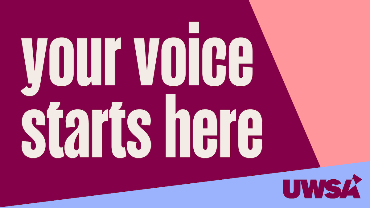 staff association banner with "your voice starts here" written out.