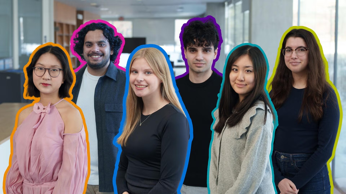 The six co-op student of the year winners, each with an aura corresponding to their faculty colour.