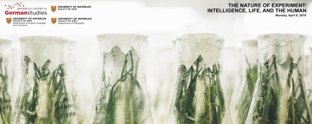 The Nature of Experiment banner featuring flasks filled with plant life.