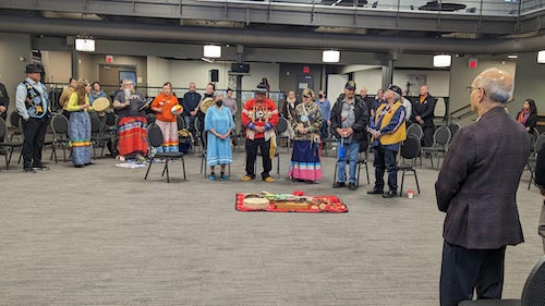 The Sunrise Ceremony participants inside Fed Hall.