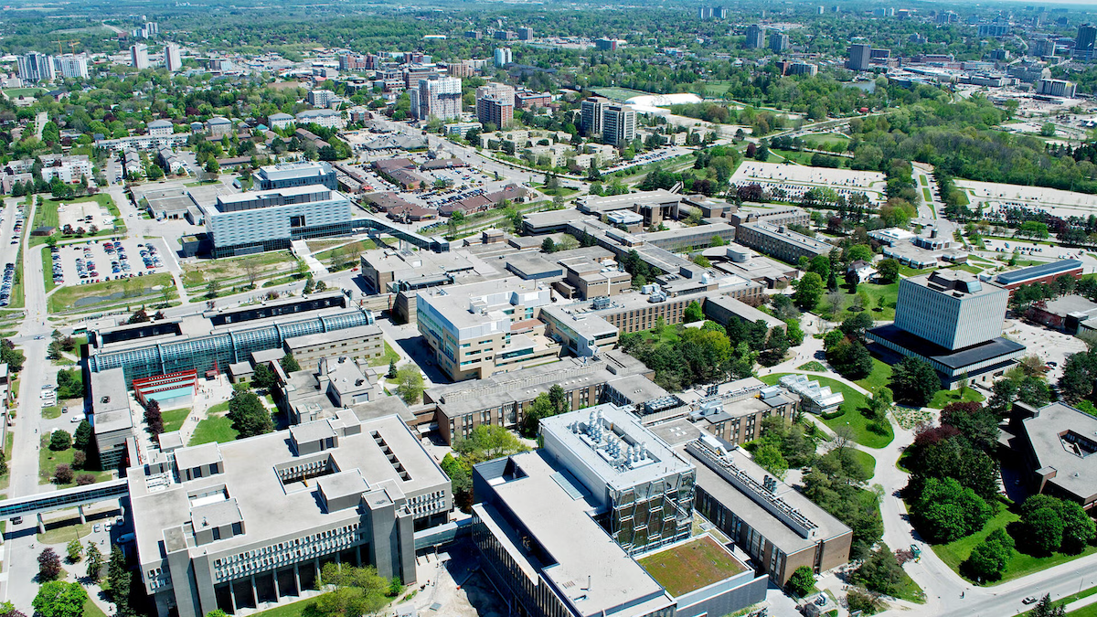 The University of Waterloo campus as viewed from the air.