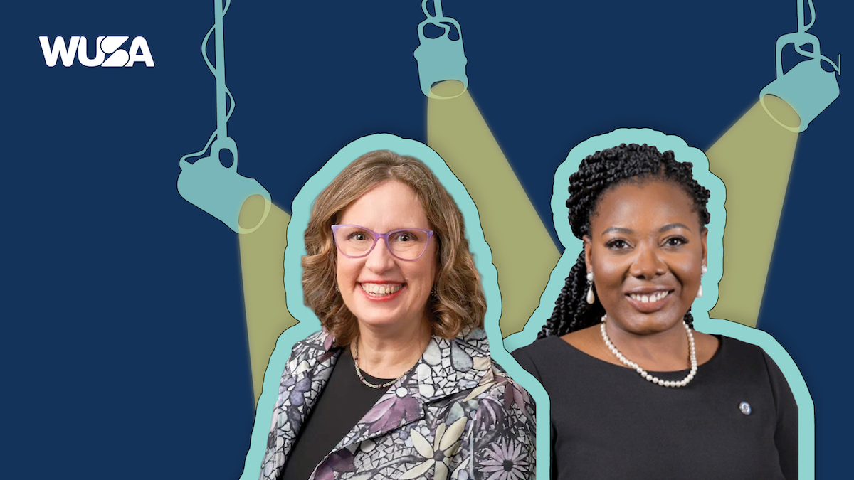 WUSA graphic featuring Dorothy McCabe and Colleen James illuminated by stage lights.