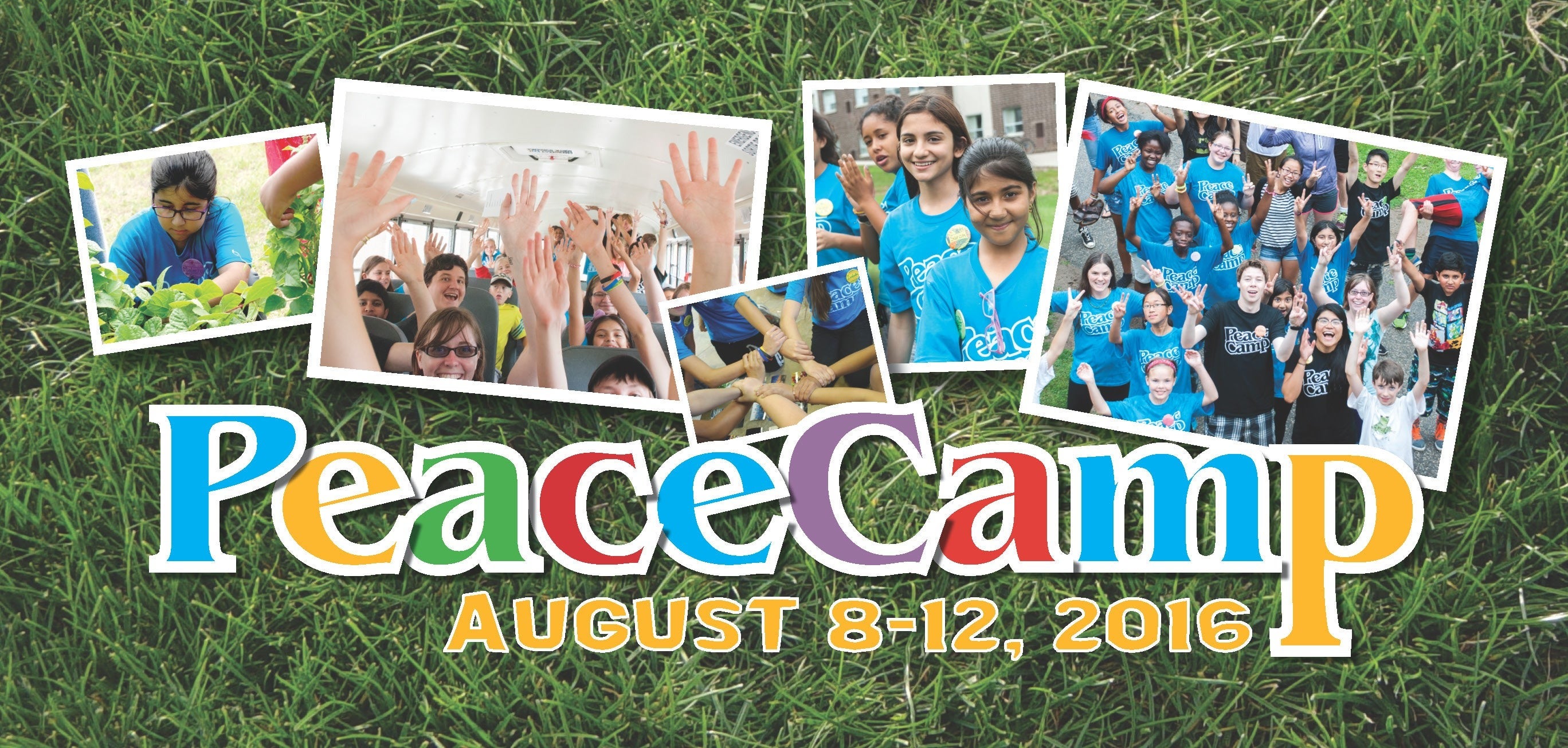 A collage of camp images and the date - August 8 to 12, 2016.