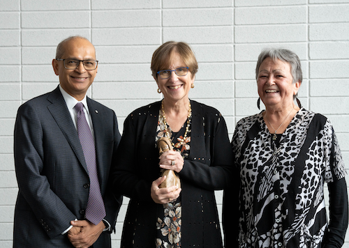 President Vivek Goel, Board Chair Cindy Forbes, AVP Indigenous Relations Jean Becker.