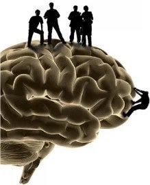  Group of black silhouettes on brain.