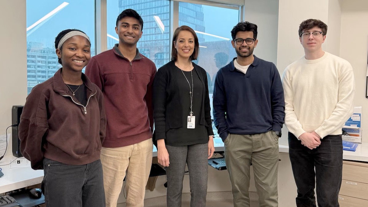  i-Capstone team members Elizabeth Agyei, Chris Abey, Heet Shah, Adrian Gri with Dr. Shima Deljoomanesh.