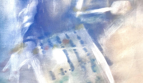 A piece of art by Sandra Jabbour evoking videotape distortion.