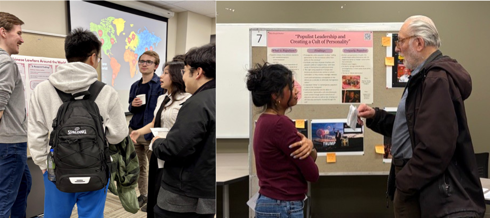 Miriam Pedrozo and Shiza Khokkar discuss their projects with attendees.