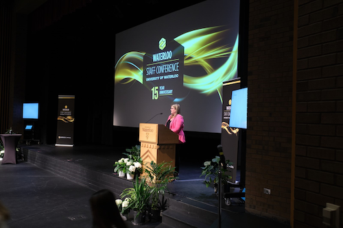 OHD director Melanie Will speaks in the Humanities Theatre.